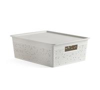 Tatay Cesta Almacenaje Plastico 12 L Bohol | Caja Organizadora con Tapa | Ventilación Óptima | Sistema Modular Apilable | Asas Integradas | Plástico Reciclado Libre BPA | 30x39x13,5 cm, Blanco