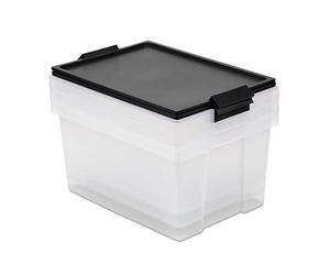 Tatay Cajas Almacenaje Plástico 35 L Multiusos 37x51x26 cm Tapa con Bisagra | Cajas Almacenaje Plástico 35 L | Set de 3 Piezas | Capacidad 35 L | Diseño Apilable | Plástico Libre de BPA, Negro