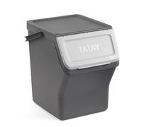 Tatay Cubo de Basura 35x27x36 cm Hecho con Material Reciclado | Cubo Basura | Capacidad 20 L | Diseño Apilable | Diseño Modular | Tapa con Sistema Click | Asa de Transporte Integrada, Gris
