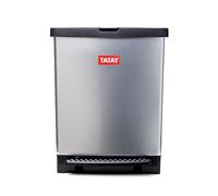 Tatay Cubo de basura cocina con pedal 25L – Libre de BPA, interior/exterior, gris metalizado