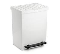 Tatay Cubo de basura cocina 25L con pedal – mate, apto interior/exterior, para bolsas 30L, blanco