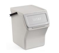 Tatay Cubo de Basura Reciclaje Easy Waste 20L | Diseño Modular y Apilable | Tapa con Sistema Click | Asa de Transporte Integrada | Hecho con Material Reciclado | 35x27x36 cm - Blanco