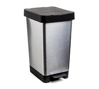 Tatay Cubo de Basura Smart Deco 26x36x47 cm Apertura con Pedal Libre de BPA | Cubo Basura | Capacidad 25 L | Acabado Metalizado | Diseño Compacto | Apto Bolsas de 30L | Uso Interior y Exterior, Gris