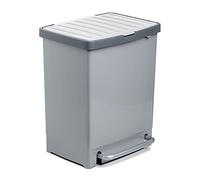 Tatay Cubo de Reciclaje 25L con Pedal | Separador Interior para 2 Residuos | Uso Interior y Exterior | Apto para Bolsas de 30L | Plástico Resistente Libre de BPA | 33,5x31x42 cm, Gris
