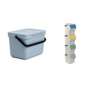 TATAY Cubos de Basura para la Cocina | 1 Cubo Organico Smart 6L Azul sin Soporte + Set 4 Cubos de Basura Reciclaje Easy Waste 20L Blanco | Diseño Compacto y Modular | Tapa con Sistema Click | Material