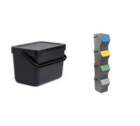 TATAY Cubos de Basura para la Cocina | 1 Cubo Organico Smart 6L Negro sin Soporte + Set 4 Cubos de Basura Reciclaje Easy Waste 20L Gris | Diseño Compacto y Modular | Materiales Reciclados
