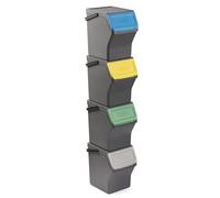 Tatay Cubos de Basura Reciclaje Easy Waste 20L | Set de 4 | Diseño Modular y Apilable | Tapa con Sistema Click | Asa de Transporte Integrada | Hecho de Material Reciclado | 35x27x36 cm - Gris