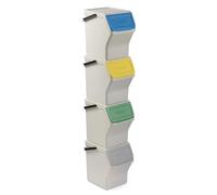 Tatay Cubos de Basura Reciclaje Easy Waste 20L | Set de 4 | Diseño Modular y Apilable | Tapa con Sistema Click | Asa de Transporte Integrada | Hecho de Material Reciclado | 35x27x36 cm - Blanco