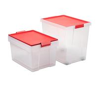 Tatay Lote 3 Cajas De Almacenaje con Tapa, 2 X 35L, 1 X 60L, con Asas, Tapa 100% Materiales Reciclados, Libre De Bpa, Rojo, Medidas 37 X 50.5 X 48.7 Cm
