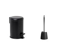 Tatay Papelera de baño de acero inoxidable con pedal, capacidad 3L, color negro. + Escobillero estándar, polipropileno, escobilla negra, color negro.