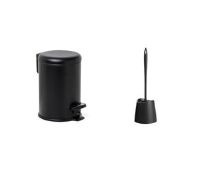 Tatay Papelera de baño de acero inoxidable con pedal, capacidad 3L, color negro. + Escobillero estándar, polipropileno, escobilla negra, color negro.