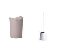 Tatay Papelera y Escobilla Baño | Papelera Baño con Tapa Basculante Taupe | Capacidad 6L | Escobilla WC Modelo Blanco | Material Resistente y 100% Reciclable | Fabricados en España