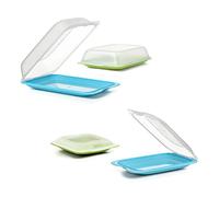 Tatay Porta Embutidos Fresh | Set de 4: 2 Maxi + 2 Mini | Tupper Embutido Nevera | Tapa Extraíble, Apilable | Apto Congelador, Microondas y Lavavajillas | Libre de BPA, Color Azul y Lima