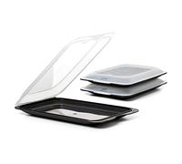 Tatay Porta Fruta Cocktail | Set de 3 Estándar | Tupper Embutido Nevera | Tapa Extraíble, Apilable | Apto Congelador, Microondas y Lavavajillas | Libre de BPA, 17 x 3,2 x 25,2 cm, Color Negro