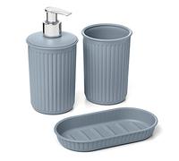 Tatay Set de 3pcs Sobremesa de Baño (Vaso + Dosificador + Jabonera) Baobab, de Plástico, Libre de BPA, Azul Mist, 6391000