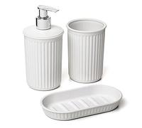 Tatay Set de 3pcs Sobremesa de Baño (Vaso + Dosificador + Jabonera) Baobab, de Plástico, Libre de BPA, Blanco Pergamon, 6391001
