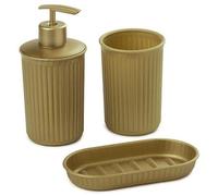 Tatay Set de 3pcs Sobremesa de Baño (Vaso + Dosificador + Jabonera) Baobab, de Plástico, Libre de BPA, Dorado
