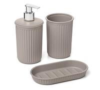 Tatay Set de 3pcs Sobremesa de Baño (Vaso + Dosificador + Jabonera) Baobab, de Plástico, Libre de BPA, Taupe, 6391003