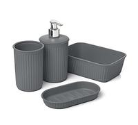 Tatay Set de 4pcs Sobremesa de Baño (Vaso + Dosificador + Jabonera + Organizador A6) Baobab, de Plástico, Libre de BPA, Gris Antracita, 6391114