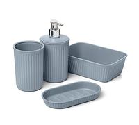 Tatay Set de 4pcs Sobremesa de Baño (Vaso + Dosificador + Jabonera + Organizador A6) Baobab, de Plástico, Libre de BPA, Azul Mist (6391100)