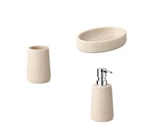 Tatay Set de Colección Sobremesa Saigón Vaso + Jabonera + Dosificador, de Poliresina, Beige