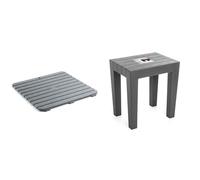 Tatay Tarima de Ducha Cuadrada de plástico Resistentecon Tacos de Goma en la Base. + TATAY banqueta Rectangular Fabricada en Polipropileno Texturizado Gris