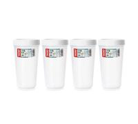 TATAY Twist - Set de 4 Recipientes Redondos 0.6L con Cierre Hermético a Rosca. Blanco
