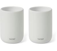 Tatay Vaso para el Cepillo de Dientes y Pasta de Dientes Soft, Cerámica en Acabado Mate, Libre de BPA, Blanco. Medidas: 7,4 x 7,4 x 10,5 cm (Paquete de 2)