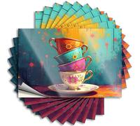 Tattoos - Tazas de té florales de cubierta loca apiladas artísticamente. para decoración de café y granja al aire libre (12 x 18 cm)