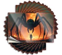 Tatuajes con cara sonriente para bar, accesorios de cueva de hombre, impermeable, con texto en inglés "A Man Confronts A Giant Spider in A Fiery Landscape", calcomanía autoadhesiva de pared para uso