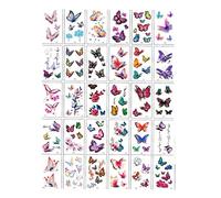 tatuajes temporales, Tatuajes Temporales, 30 Hojas 3D Coloridas Mariposas Pegatinas de Tatuaje Temporal Pequeña Clavícula Hombro Muñeca Tobillo Kit Falso Realista