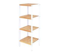 tavora Estantería de bambú, 4 baldas, 33 x 33 x 98 cm, Natural/Blanco | Estantería abierta de bambú para baño, cocina o recibidor, combinable y compacta, con patas de goma