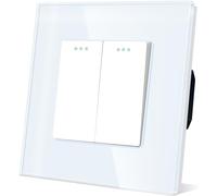 TAWOIA Interruptor de luz doble de 1 vía, empotrable, 86 x 86 mm, interruptor basculante de cristal blanco