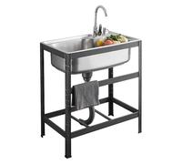TAXXII Fregadero Comercial Independiente de Acero Inoxidable con grifos de Agua fría y Caliente, Unidad de escurridor - Utilitario para Garaje, Interior, Exterior, Estilo rústico, transpo