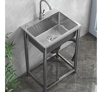TAXXII Fregadero Comercial Independiente de Acero Inoxidable de 1 cubeta para Camping, Exteriores, lavamanos, Cocina con Grifo para Bar, Garaje (rostfreie Stähle, 68x45x75cm)