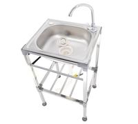 TAXXII Fregadero Comercial utilitario de Acero Inoxidable, Fregadero de preparación Exterior de un Solo Seno con Grifo de Agua fría y Caliente, diseño Independiente de 2 Niveles, estantes
