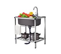 TAXXII Fregadero de Cocina Comercial Independiente de Acero Inoxidable con escurridor y Grifo. Ideal para Uso en Interiores y Exteriores, en garajes, lavaderos y Cuartos de Servicio.