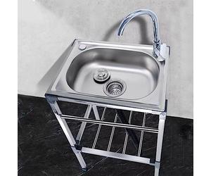 TAXXII Fregadero de Cocina Comercial Independiente de Acero Inoxidable con Grifo de Agua fría/Caliente, un Solo Seno, portátil, para restaurantes y Camping, 38x33x83cm.
