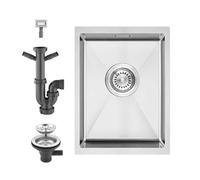 TAXXII Fregadero de Cocina de 30x40 cm, Acero Inoxidable 304, Barra pequeña de 14 cm de Profundidad, para instalación bajo encimera o sobre encimera, con Kit de desagüe Completo, 2 entrad