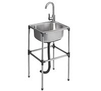 TAXXII Fregadero de Cocina de Acero Inoxidable con Grifo y Patas. para Uso en Exteriores, Jardines e Interiores. Fácil de Limpiar hogar y restaurantes. 42 x 37 cm. Color