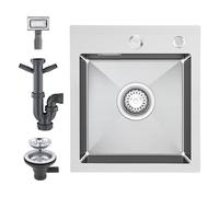 TAXXII Fregadero de Cocina de Acero Inoxidable de Montaje Superior de 35 x 40 cm - Un Solo Seno para Exteriores, Ideal para autocaravanas, con desagüe y rebosadero, pequeño, 1 Unidad, ACA