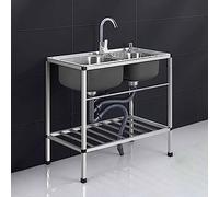 TAXXII Fregadero de Cocina Independiente de Acero Inoxidable, Fregadero Moderno Multifuncional con Patas, conexión para Manguera Exterior, Compartimento de Almacenamiento Profundo de pie