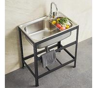 TAXXII Fregadero de Cocina Independiente de un Solo Seno de Acero Inoxidable - Unidad de Soporte Negra para Exteriores, Interiores, Garaje, lavandería, jardín, Restaurante