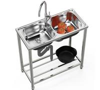 TAXXII Fregadero de Cocina Individual de Acero Inoxidable con Grifo - Portátil e Independiente para Uso Comercial y Exterior, Ideal para lavanderías y restaurantes.
