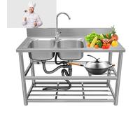 TAXXII Fregadero de Cocina utilitario de Acero Inoxidable, estación Exterior, lavandería, Garaje, Comercial, Independiente, Doble cubeta con Grifo, Banco de Trabajo, estantes de almacenam