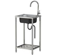 TAXXII Fregadero de jardín Exterior de Acero Inoxidable, Independiente, con Grifo Giratorio de 360° para Agua fría y Caliente, Ideal para Camping, restaurantes, Uso móvil, un Solo Seno, f