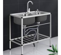 TAXXII Fregadero Doble con estación de Trabajo para Cocina, lavandería, Garaje, Uso Interior y Exterior, preparación de Alimentos, Servicios Generales, Catering e Industria.