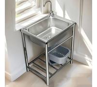 TAXXII Fregadero Exterior de Acero Inoxidable de 60 x 40 cm con Agua fría y Caliente, Banco de Trabajo y estantes de Almacenamiento para Interiores y Exteriores.
