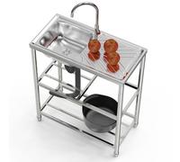 TAXXII Fregadero Independiente de Acero Inoxidable para Exteriores, jardín, Cocina Multifuncional, Uso Comercial, Individual, con Grifo y estantes de Almacenamiento, Unidad de escurridor