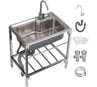 TAXXII Fregadero Independiente de Acero Inoxidable para lavandería con Grifo y Estante de Almacenamiento, estación de Lavado Comercial para Garaje, Exteriores, Cocina y restaurantes.